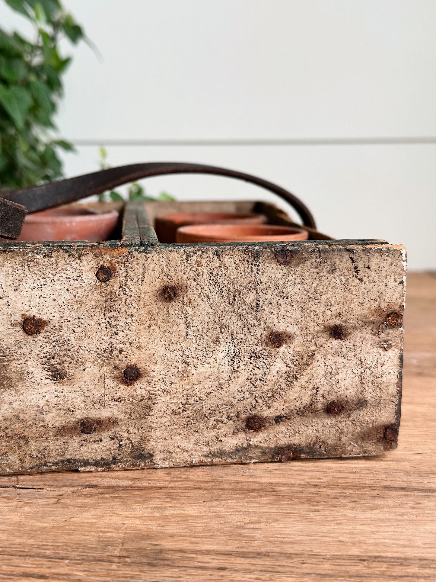 Vintage Handmade Wood Caddy & Pots