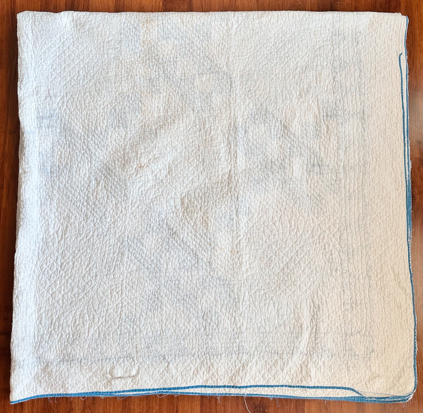 Antique Blue & White Roman Stripe Quilt, Hand Pieced & Hand Quilted