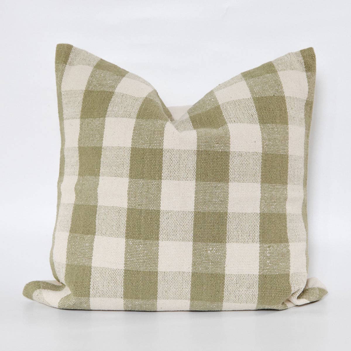 Woven Olive Green Gingham Pillow Cover