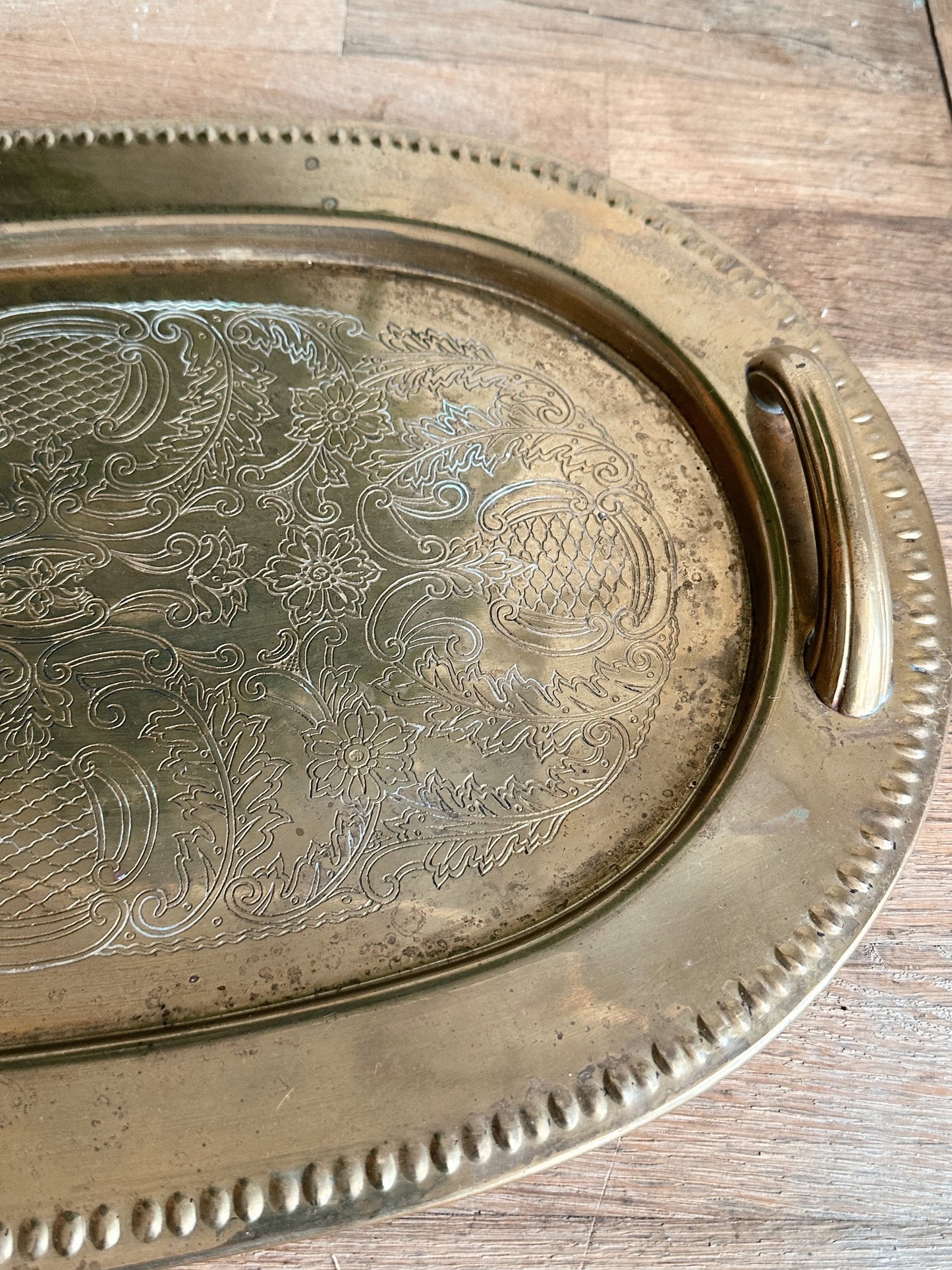 Vintage Engraved Brass Tray