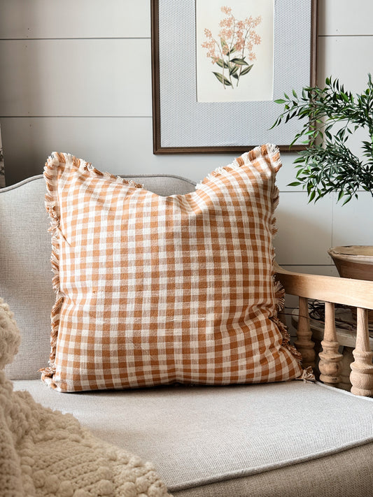 Pumpkin & Cream Gingham Pillow