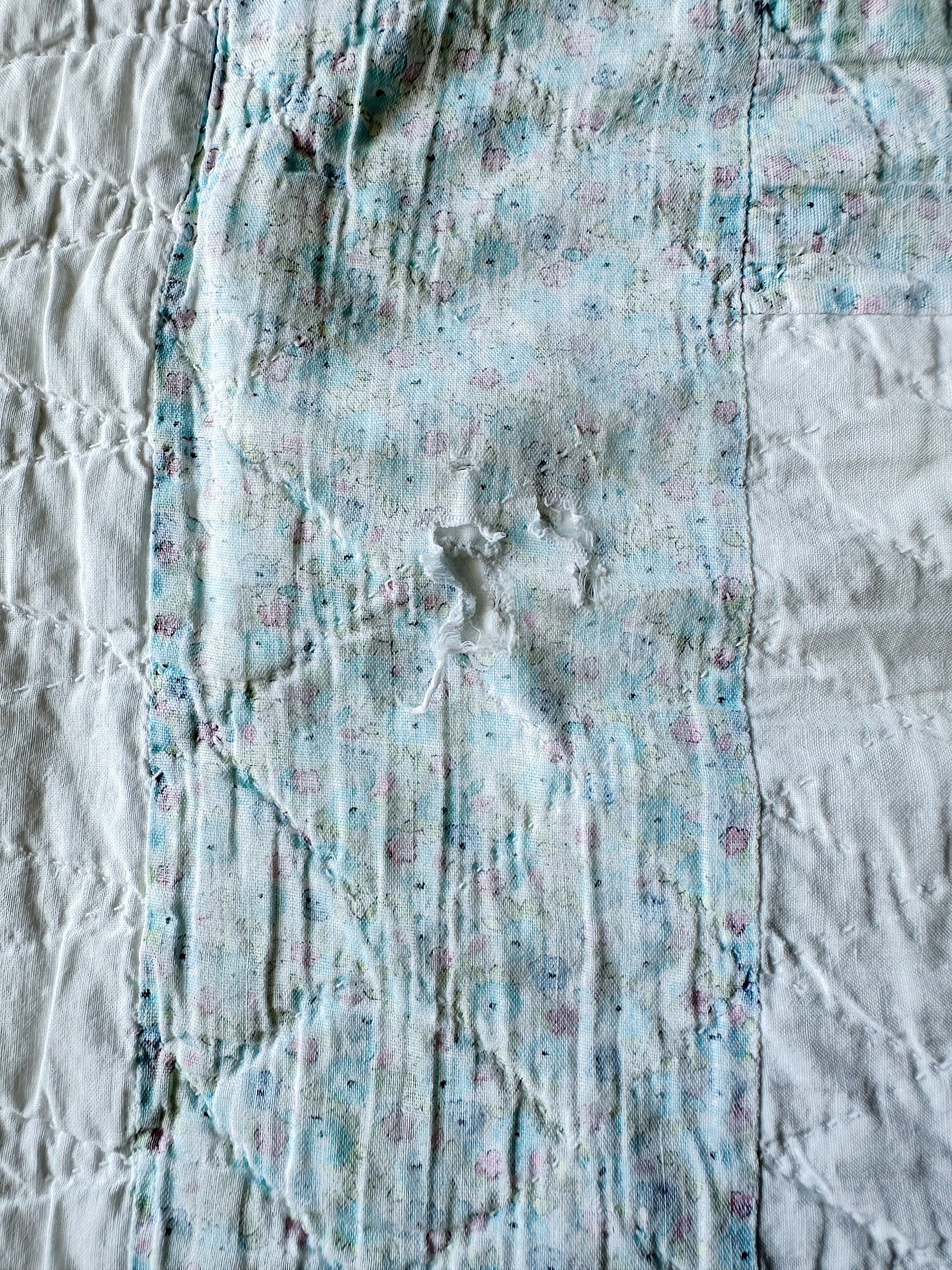 Vintage Hand Stitched Pastel Irish Chain Variation Quilt