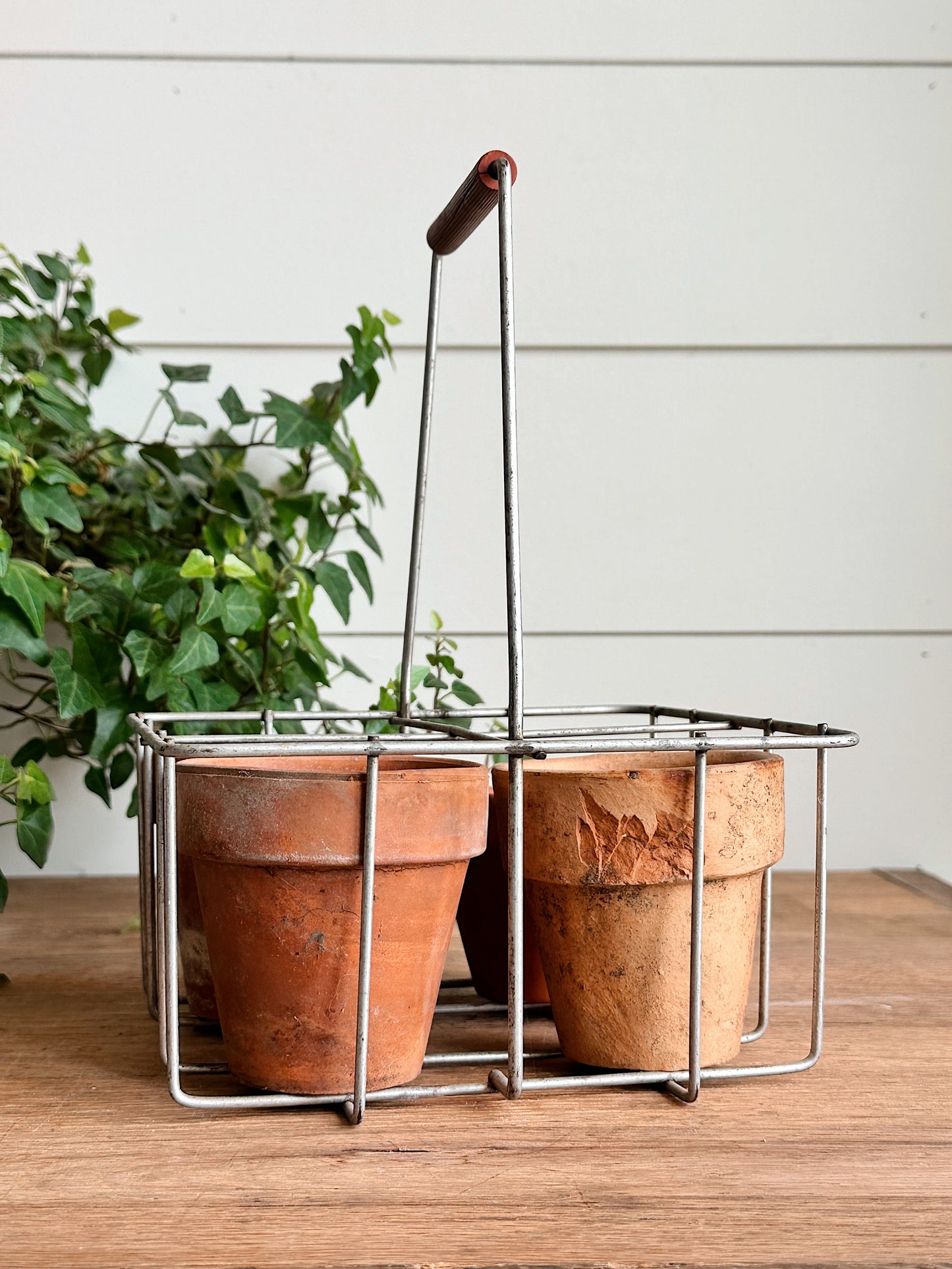 Vintage Wire Bottle Carrier & Pots