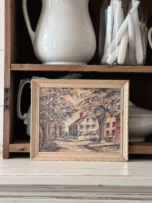 Vintage Framed White House with Picket Fence