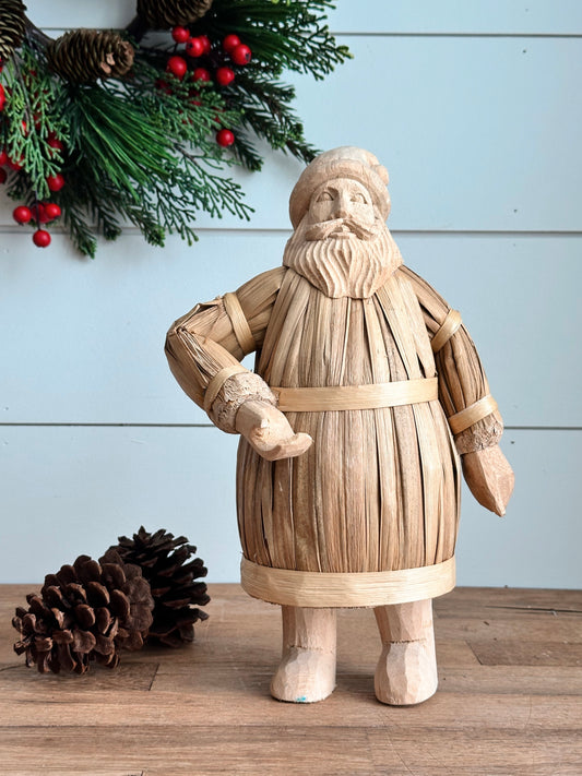 Vintage Straw & Wood Santa