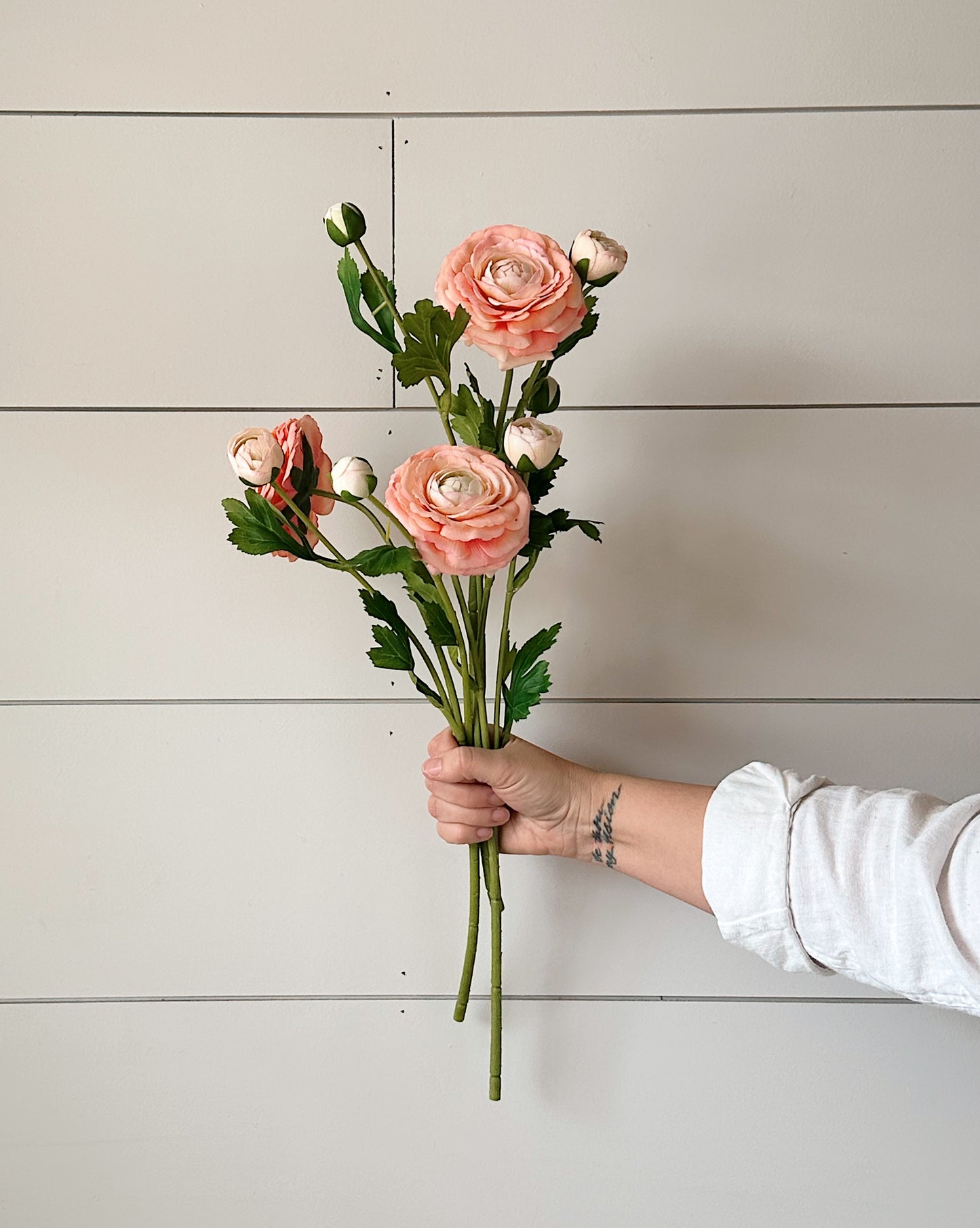 18” Soft Coral Peach Real Touch Ranunculus Bundle