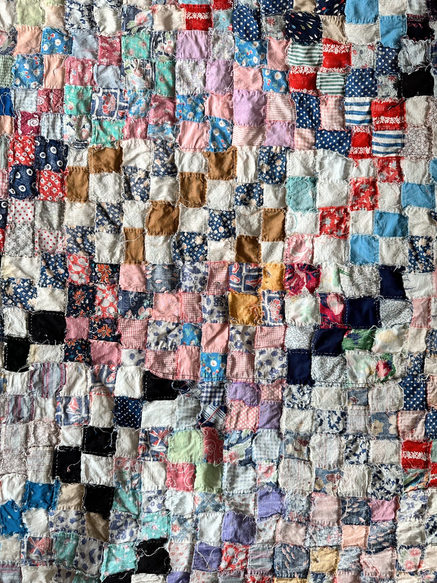 Vintage 1930s–40s Postage Stamp Scrap Quilt Top