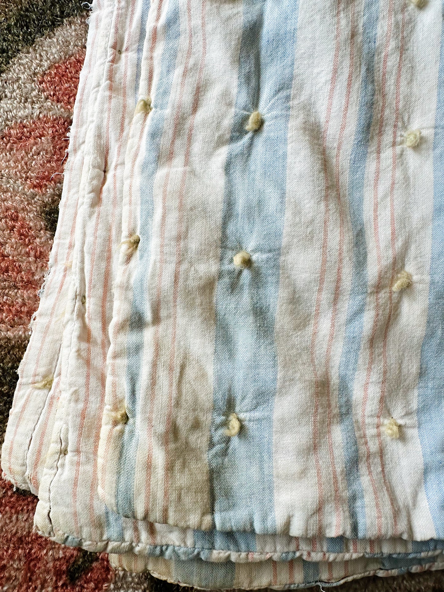Hand Tied Vintage Cotton Ticking Comforter