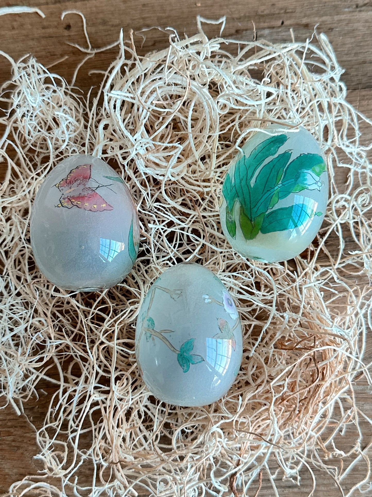 Collection of Vintage Reverse Painted Blown Glass Eggs