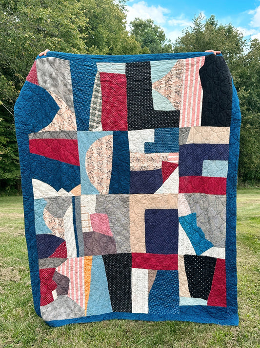Vintage Hand Quilted Abstract Patchwork Quilt