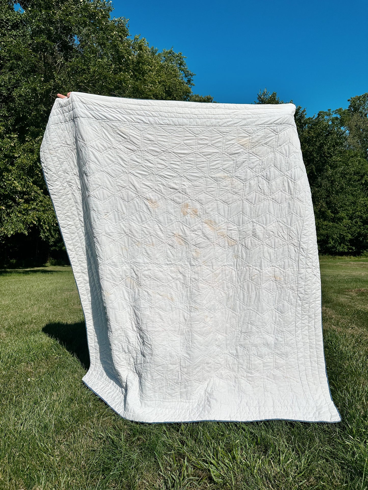 Vintage Hand Quilted Tumbling Blocks Quilt