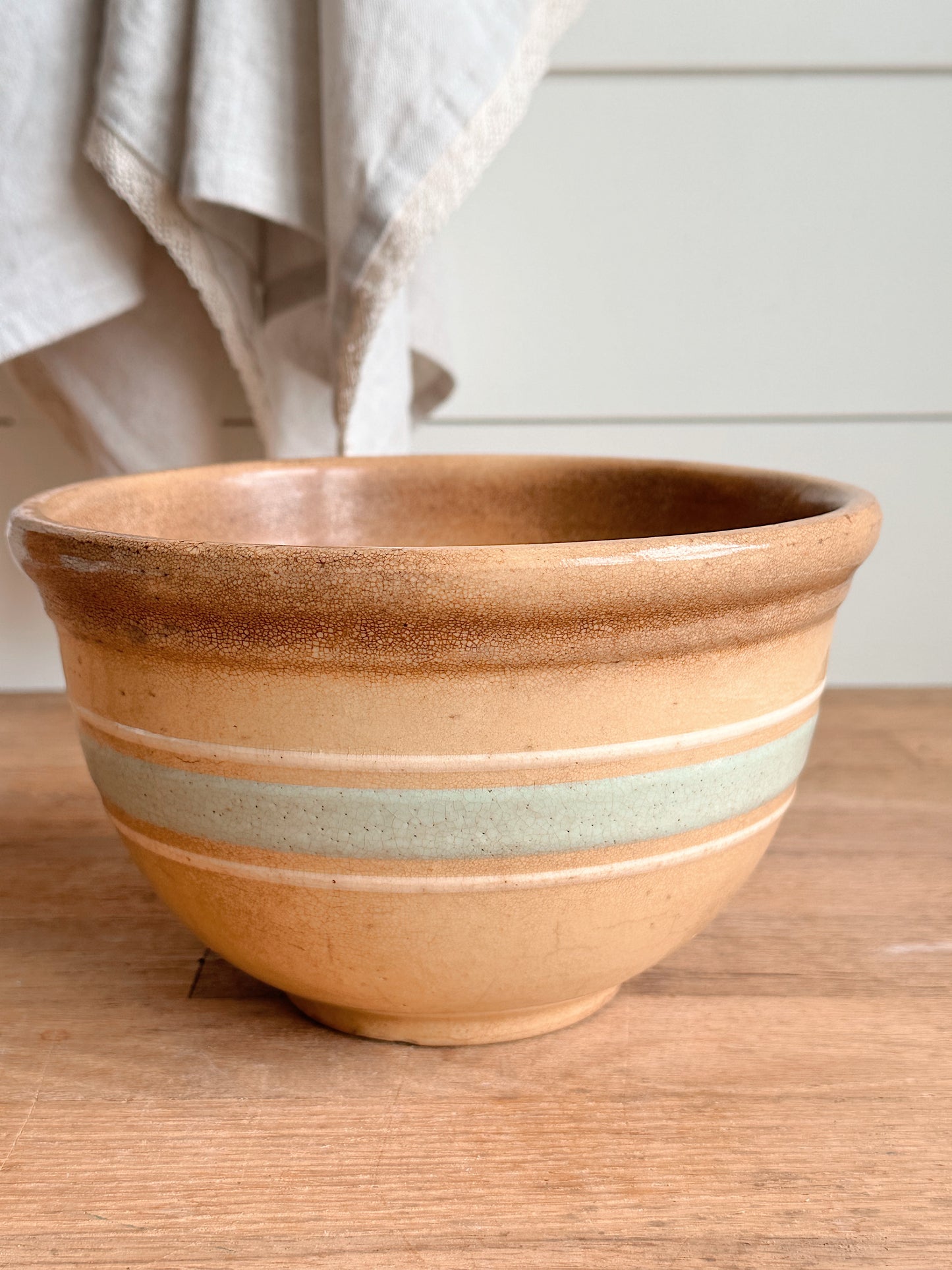Vintage Robin’s Egg Blue Banded Stoneware Bowl