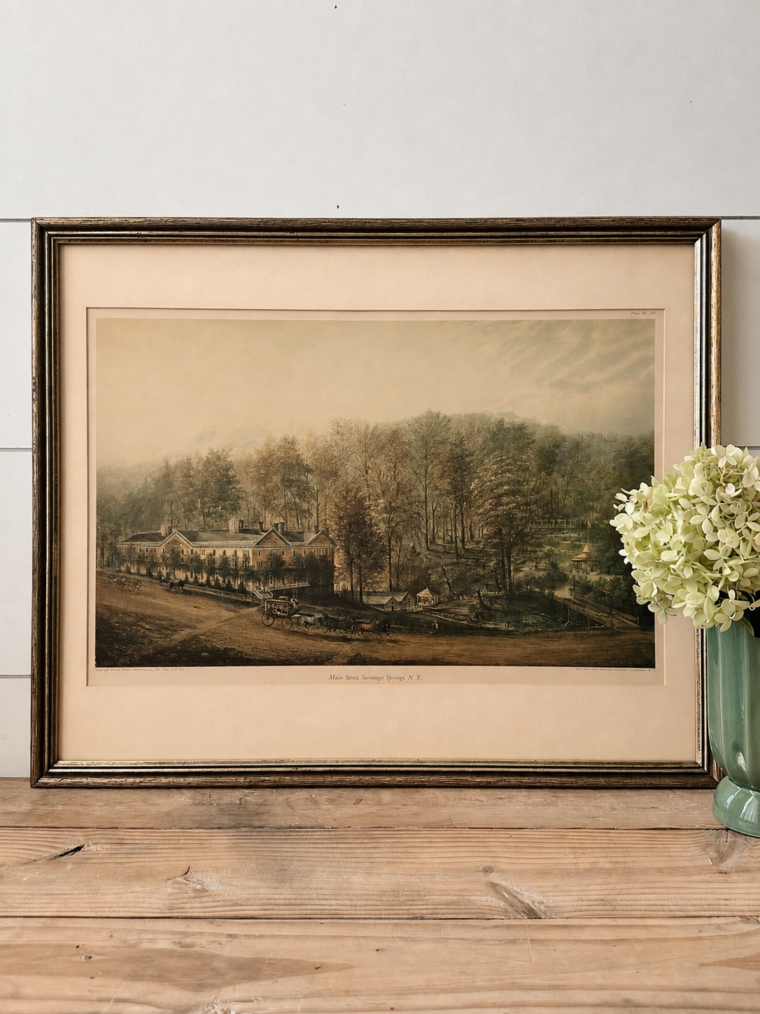 Vintage 1947 George H. Durrie “Main Street, Saratoga Springs NY” Framed Art Print
