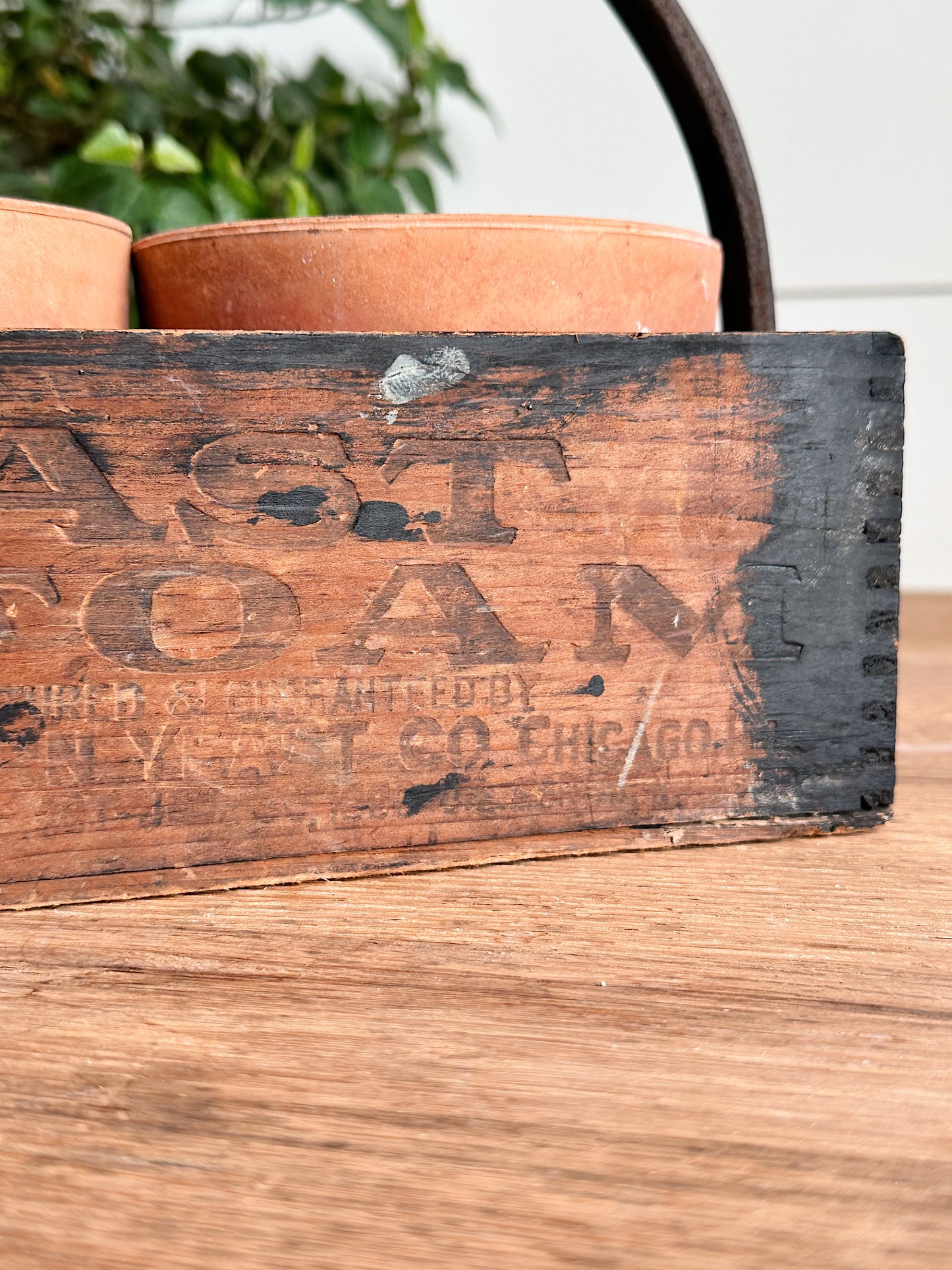 Vintage Handmade “Yeast Foam”Wood Caddy & Pots