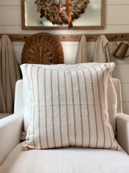 Woven Natural Pinstripe Pillow Cover