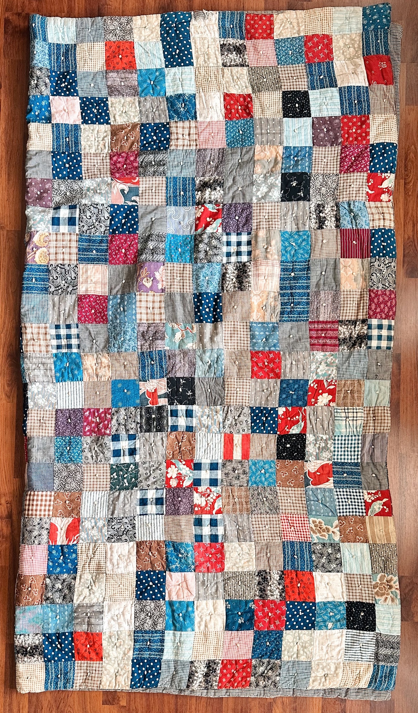 Vintage Hand-Tied Scrap Patchwork Quilt