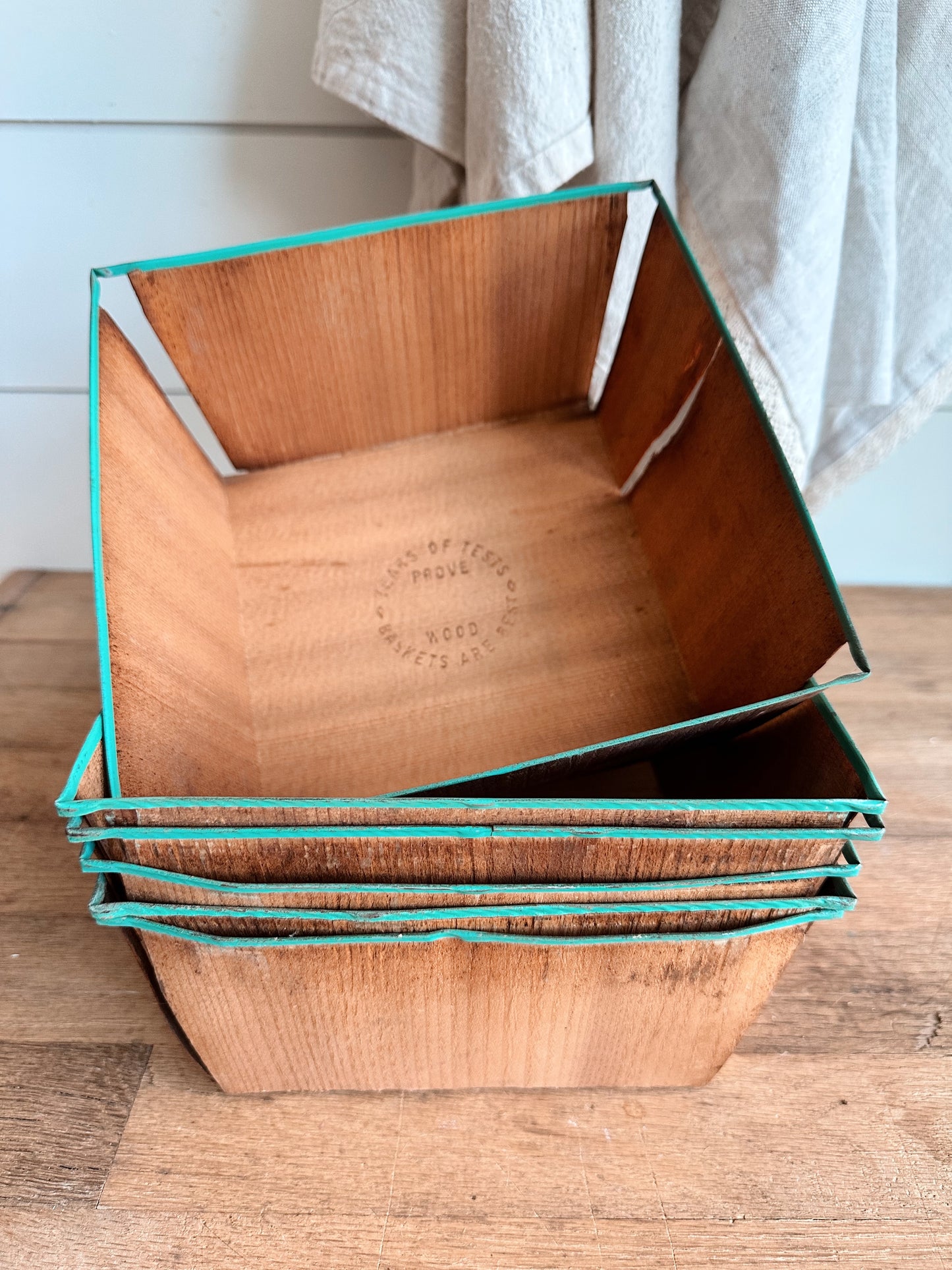 Collection of Six Large Split Cedar Berry Baskets
