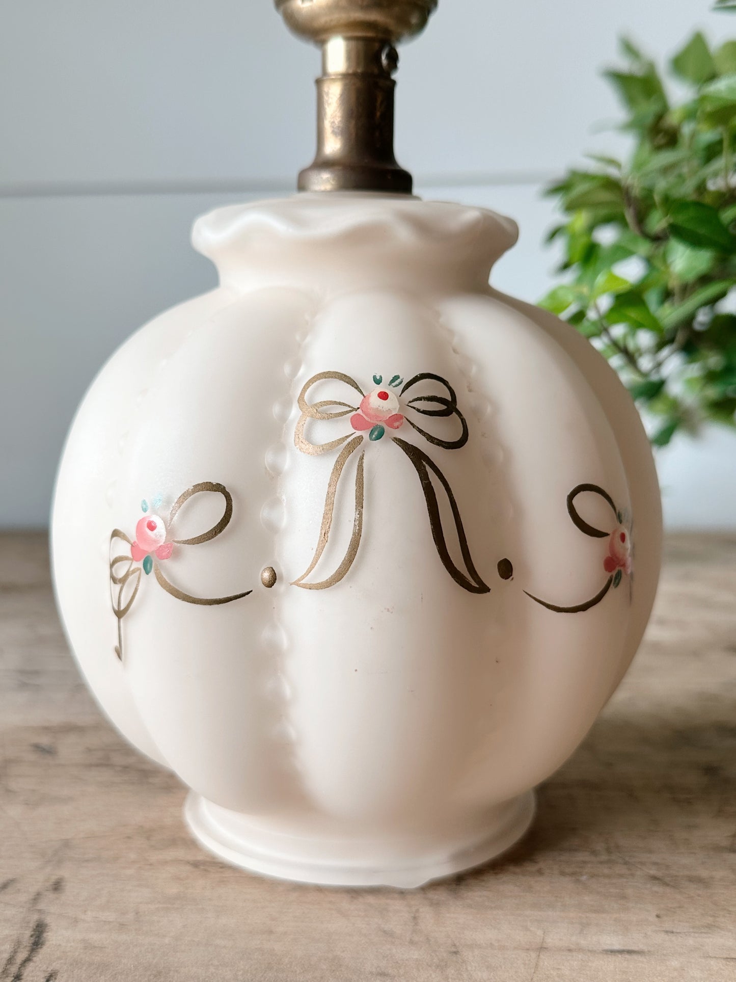 Vintage Glass Lamp with Hand Painted Bow Details