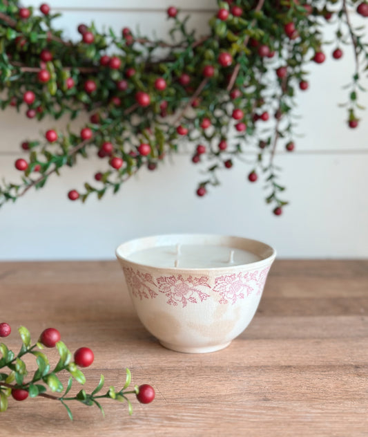 Peppermint Latte Vintage Vessel Candle, Transferware Bowl