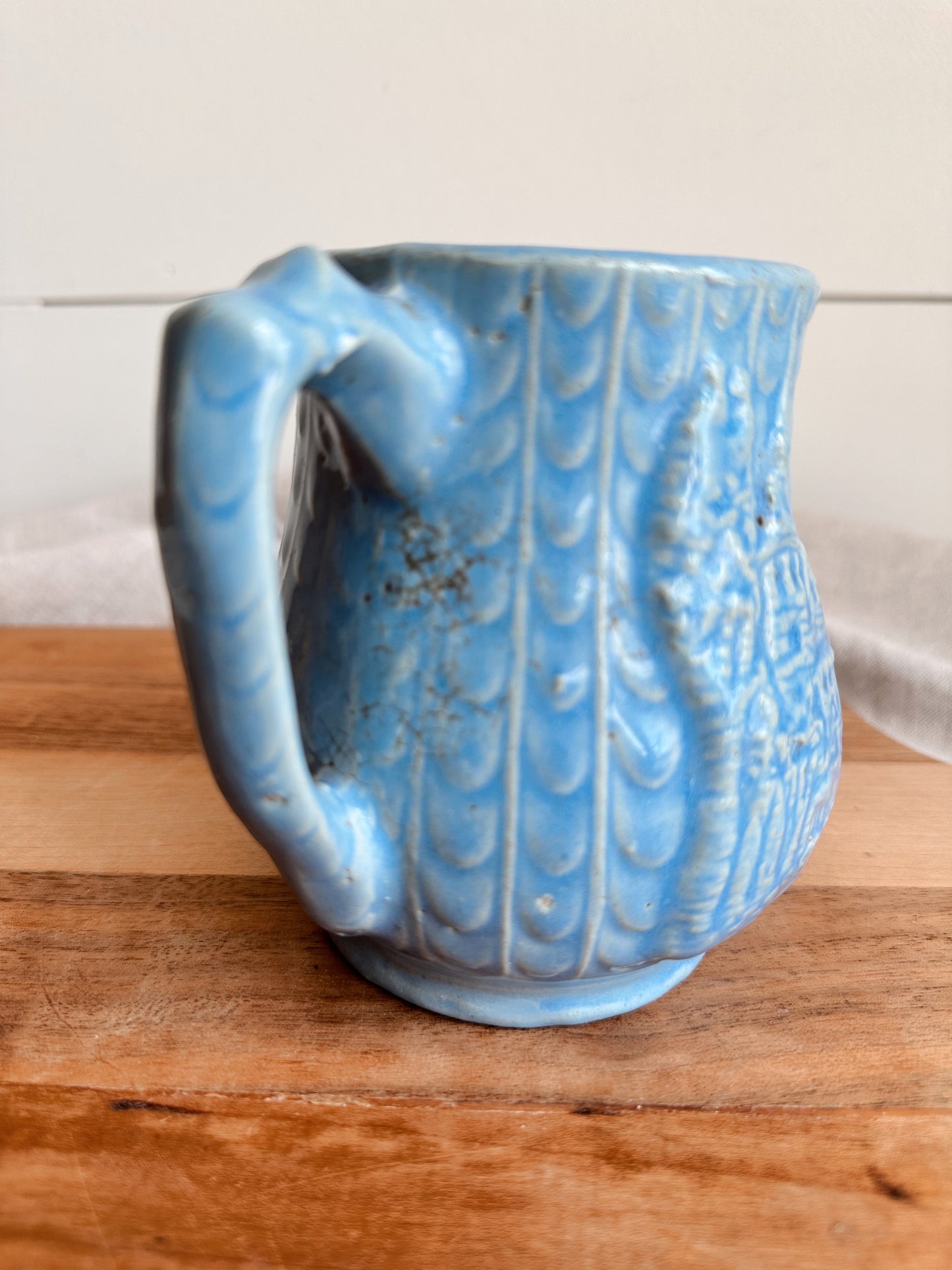 Vintage Castle Monestary Fish Scale Stoneware Creamer