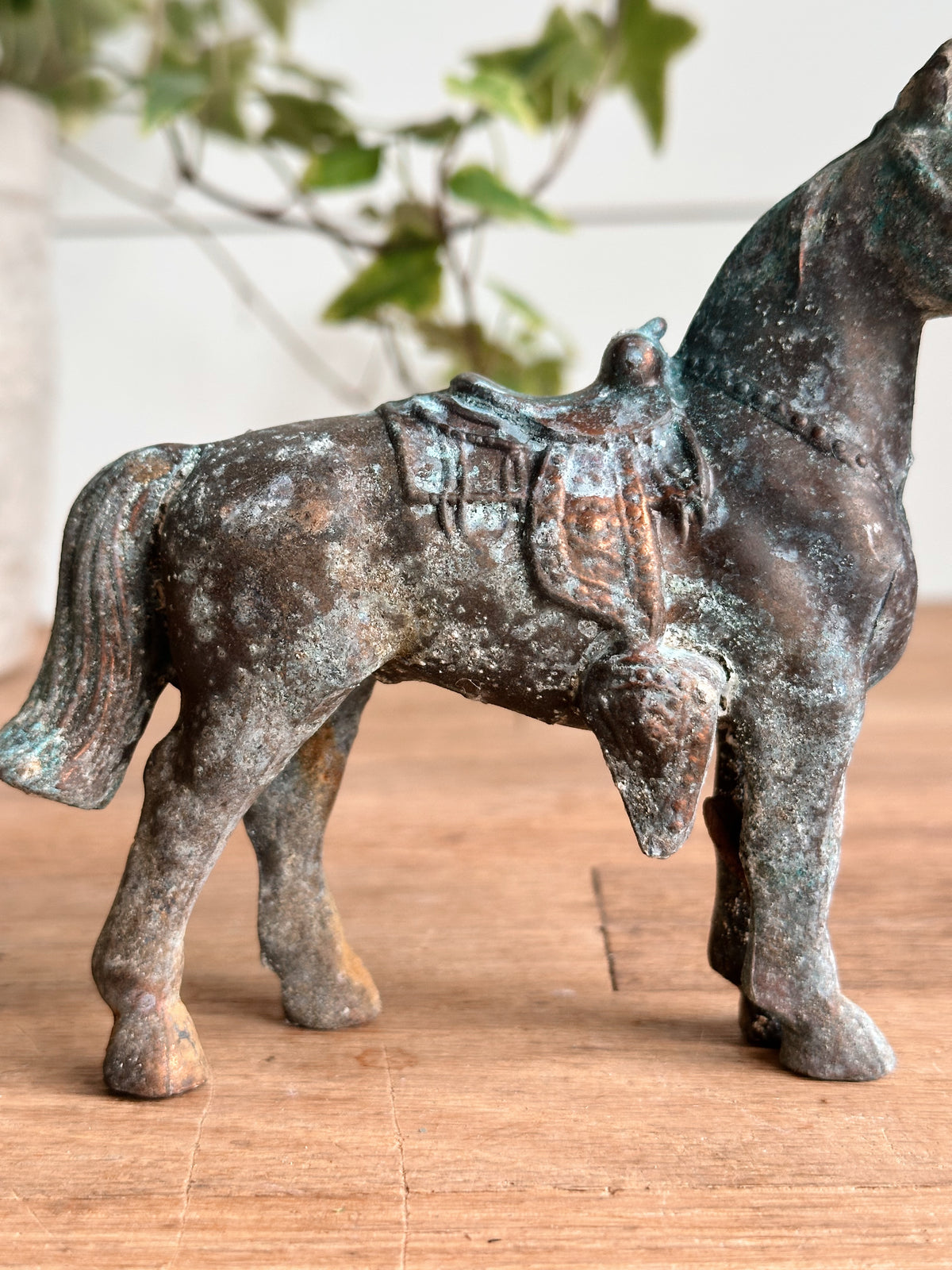 Vintage Brass Horse with Heavy Patina