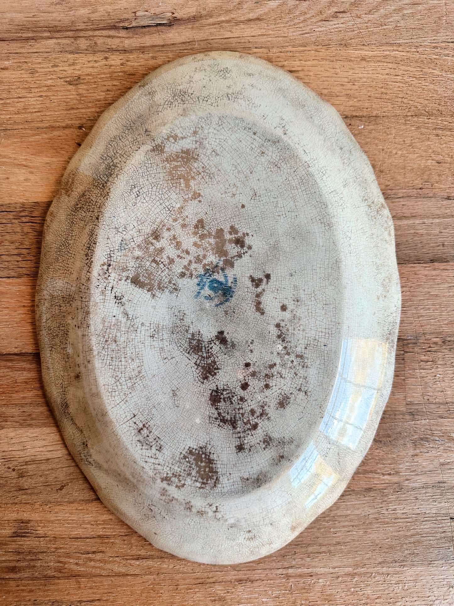 Beautifully Stained Blue & White Transferware Ironstone Platter