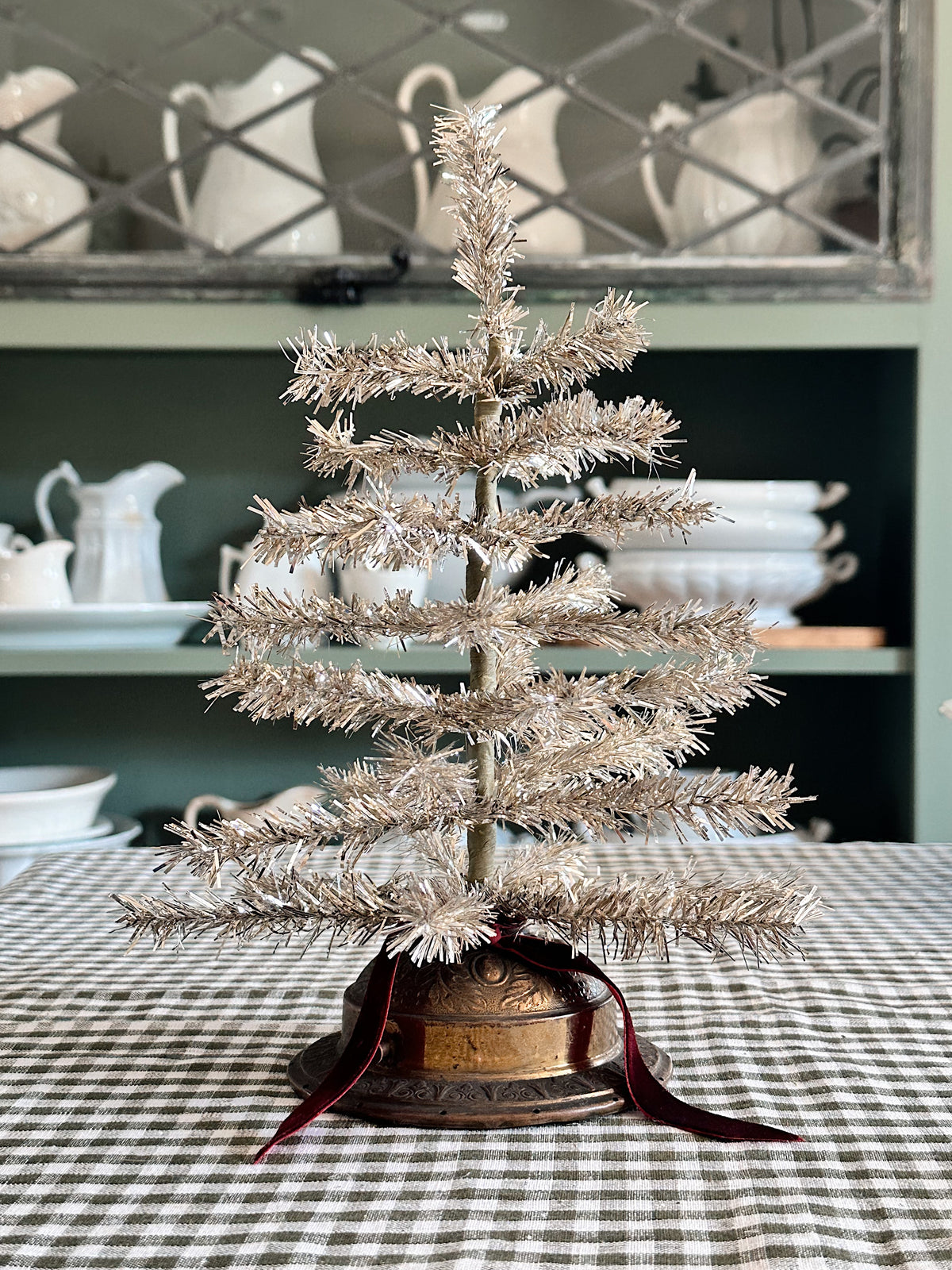 Vintage Lamp Base Tinsel Tree