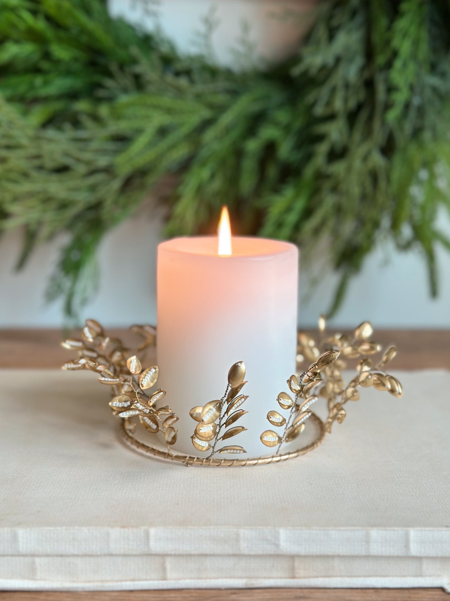 Gold Beaded Leaf Candle Rings