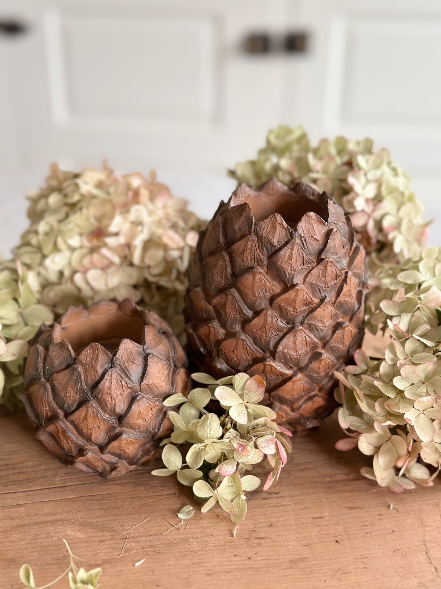 Set of Two Chunky Pinecone Tea Light Holders (natural)