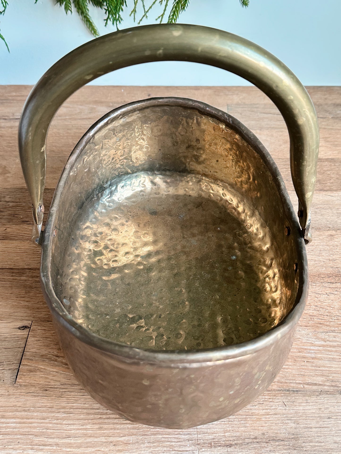 Vintage Hammered Brass Basket