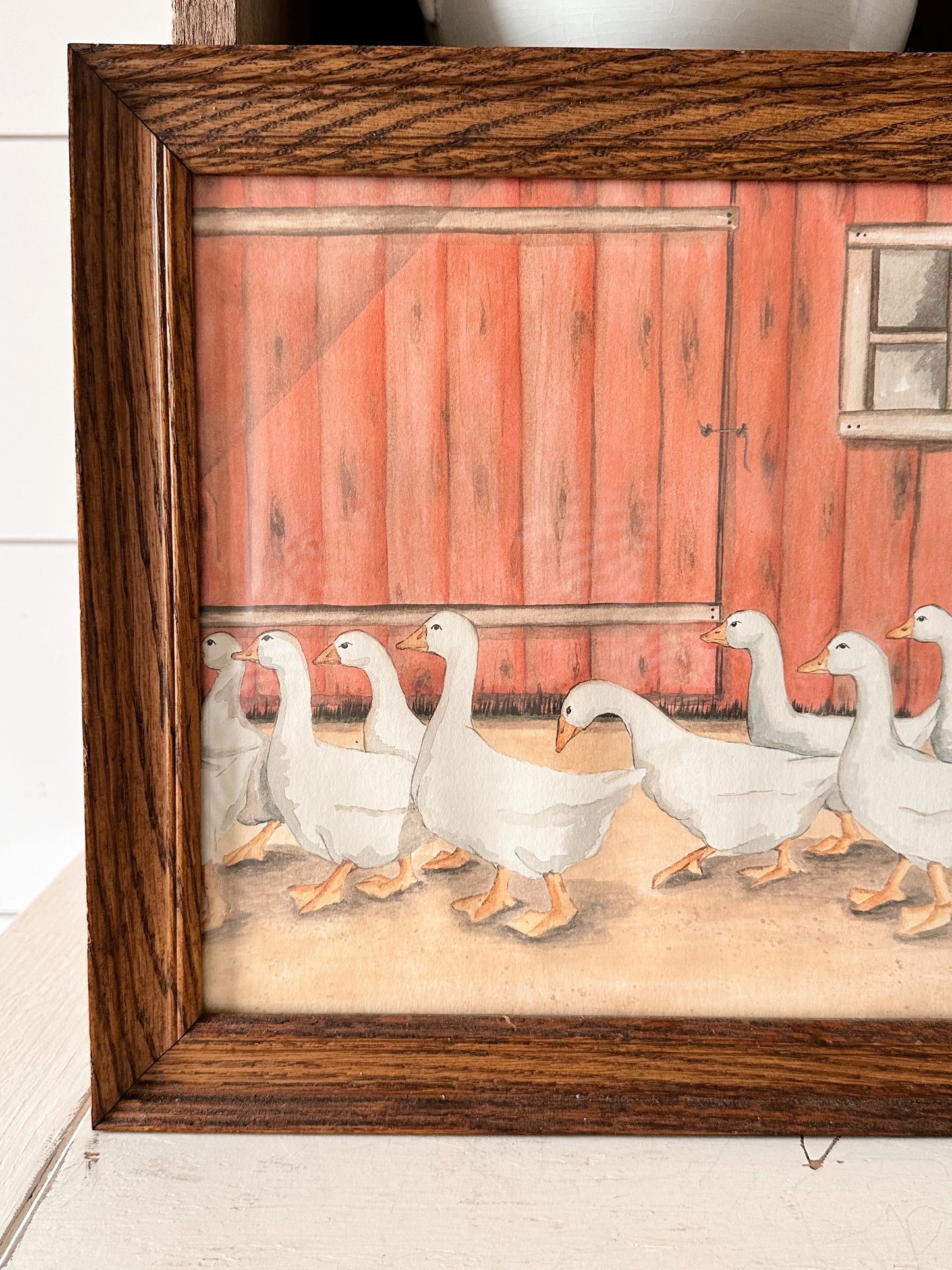 Vintage Ducks By a Barn Print, Framed