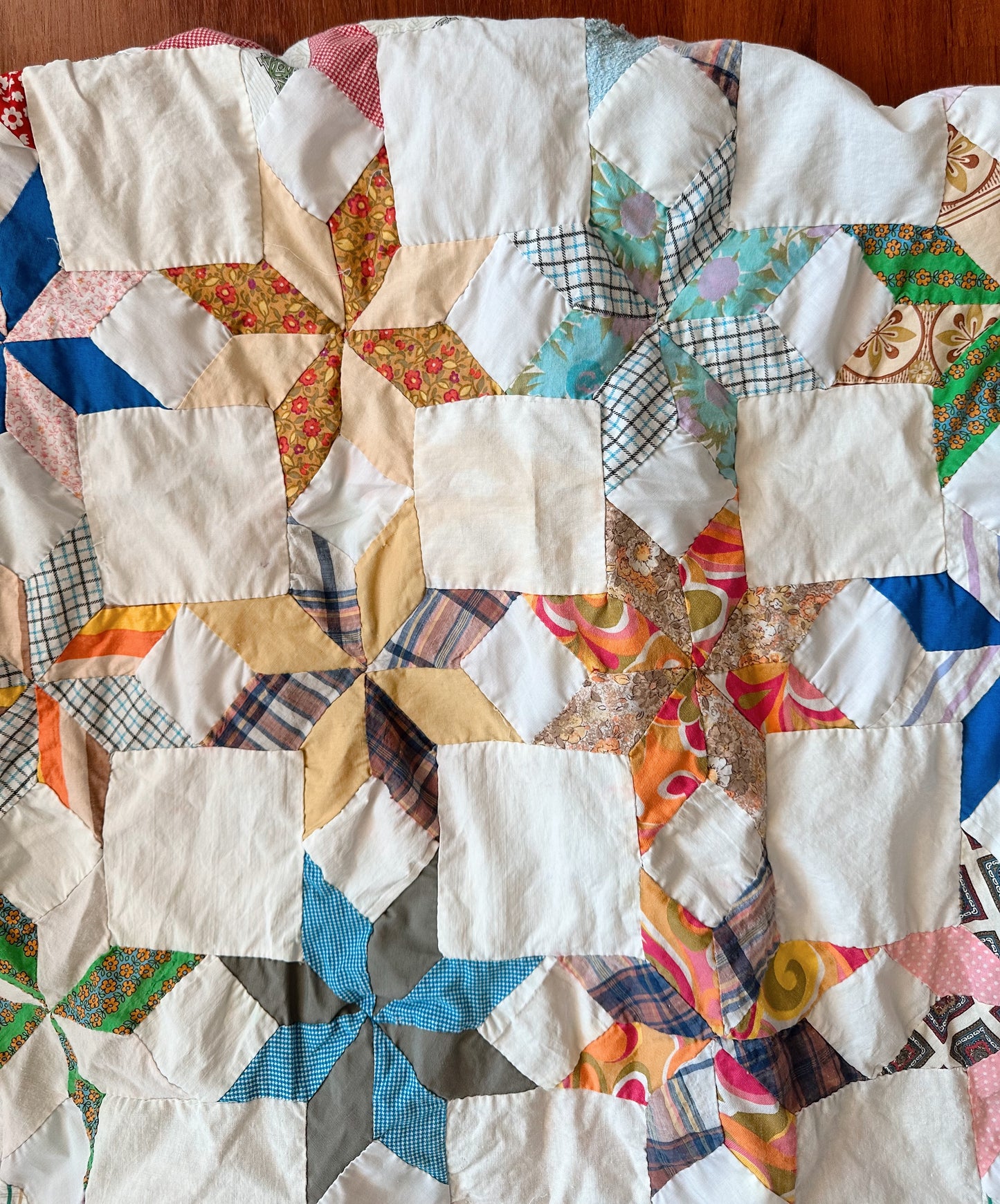 Vintage Hand Pieced 8-Point Star Quilt Top