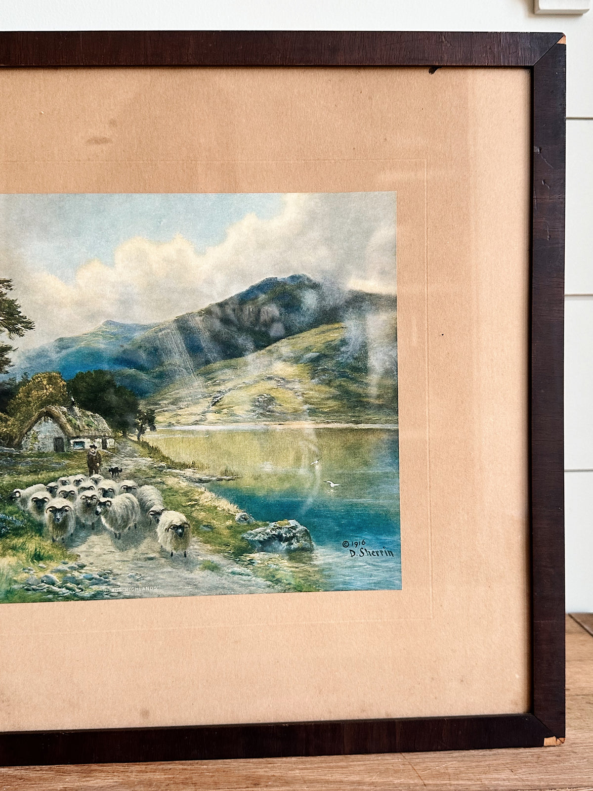 Vintage Sheep & Shepherd Print, The Highlands copyright 1916