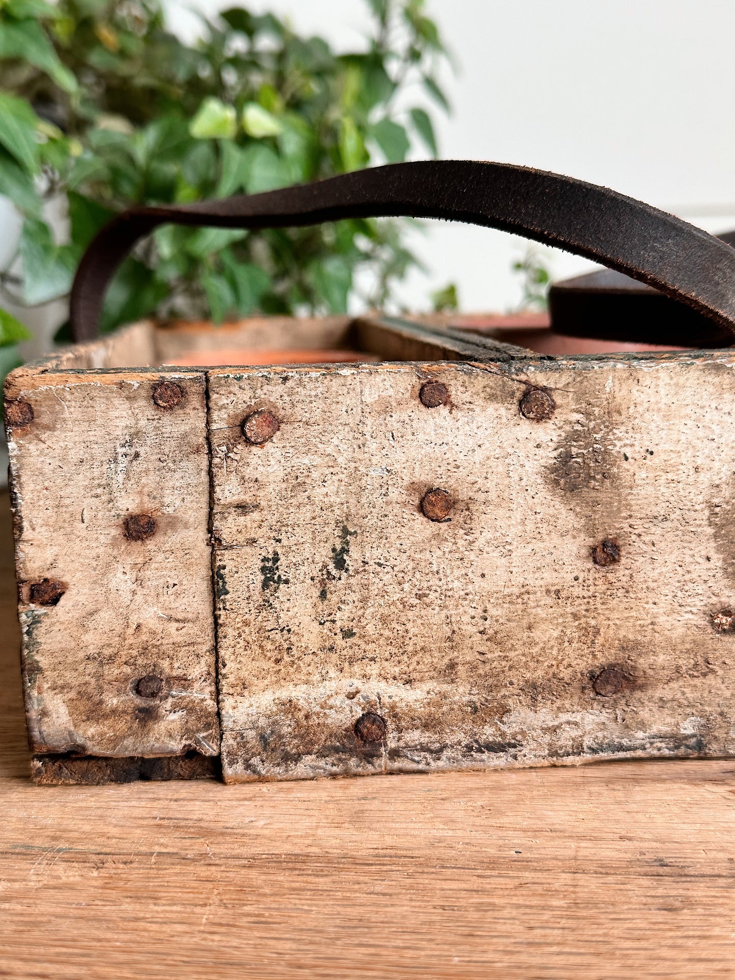 Vintage Handmade Wood Caddy & Pots
