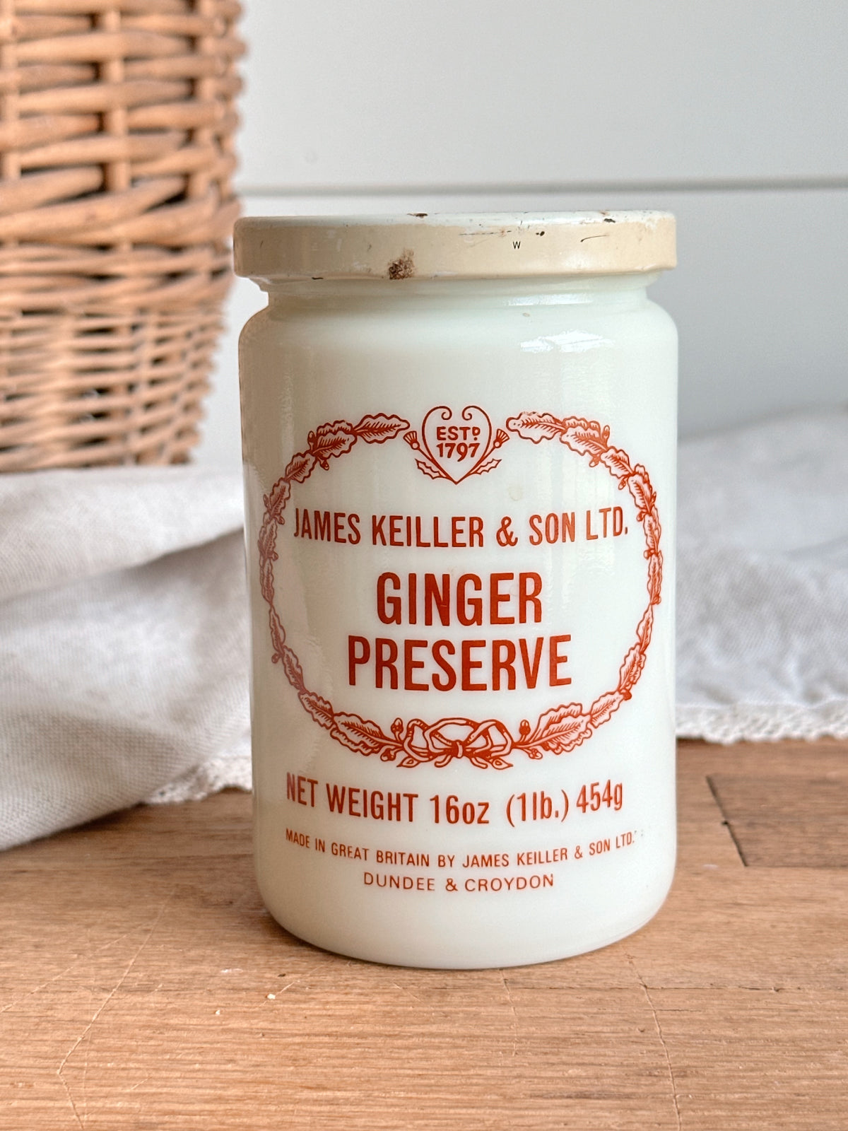 Vintage 1940s James Keller Glass Ginger Preserve Jar
