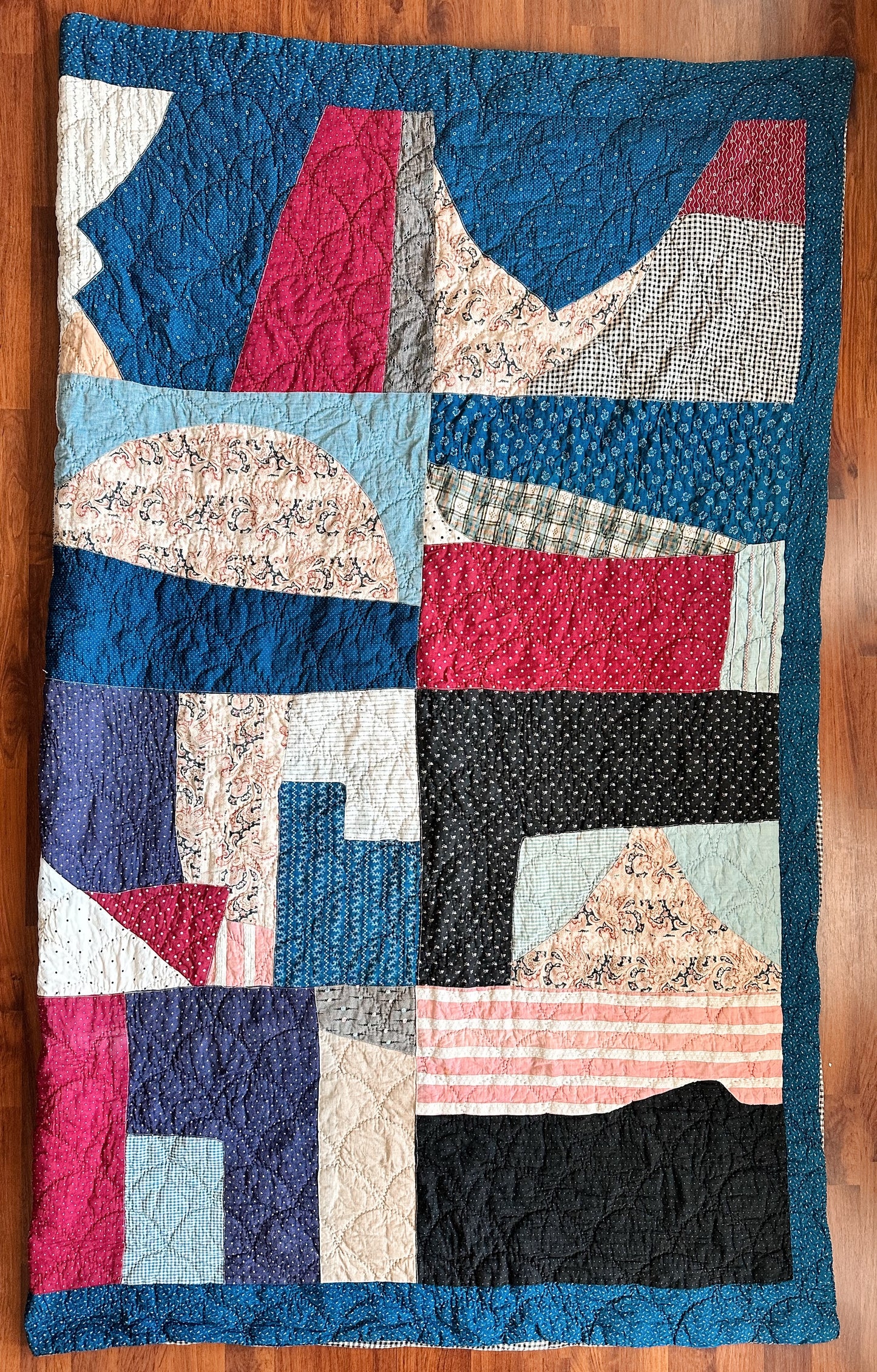Vintage Hand Quilted Abstract Patchwork Quilt