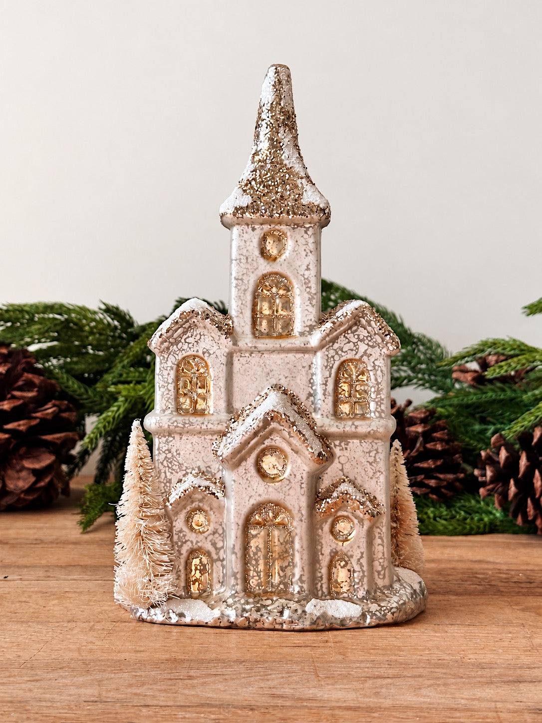 Sparkling Mercury Glass Light Up Houses