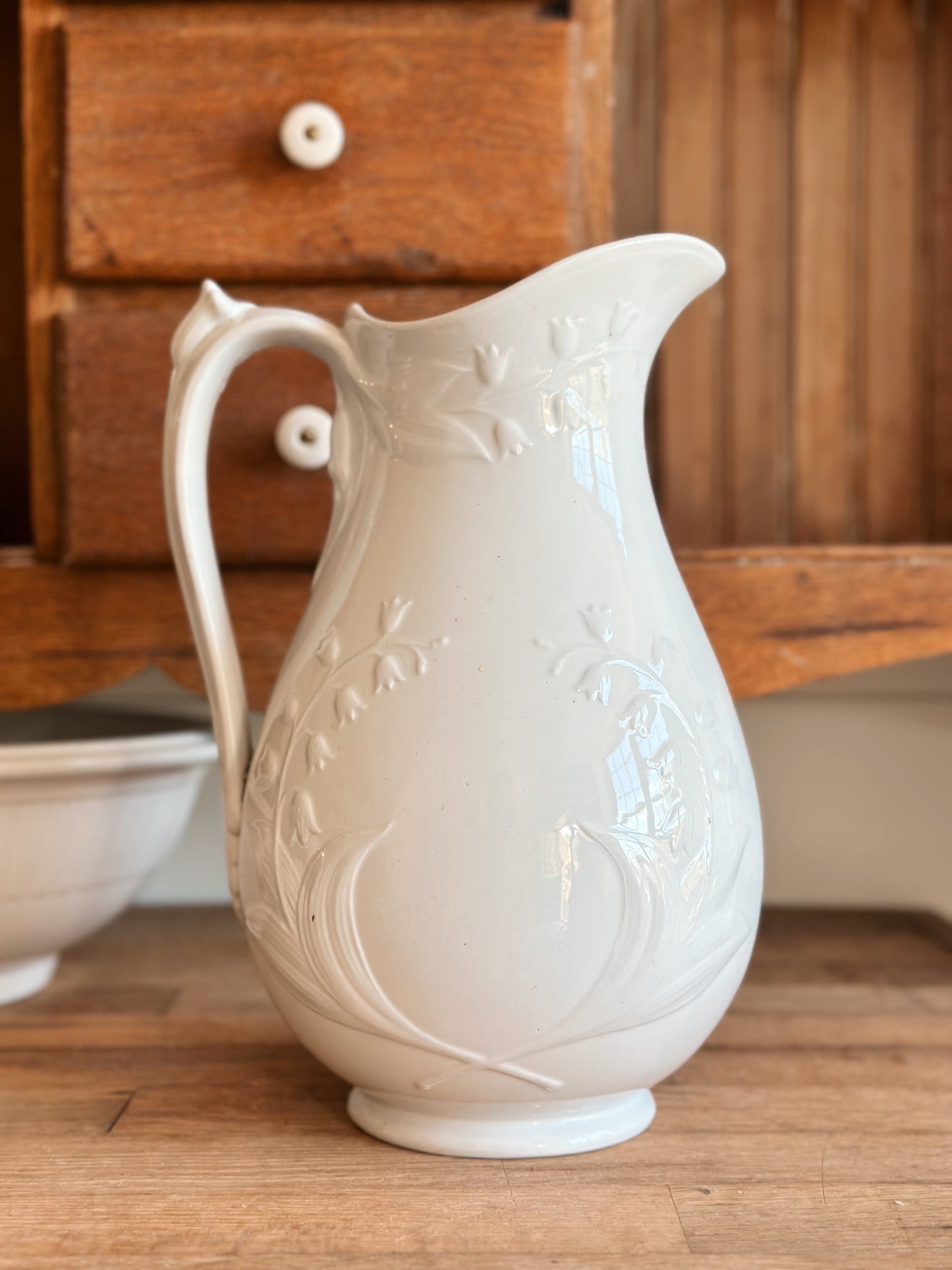 Anthony Shaw Ironstone Pitcher, Lily of the Valley Pattern