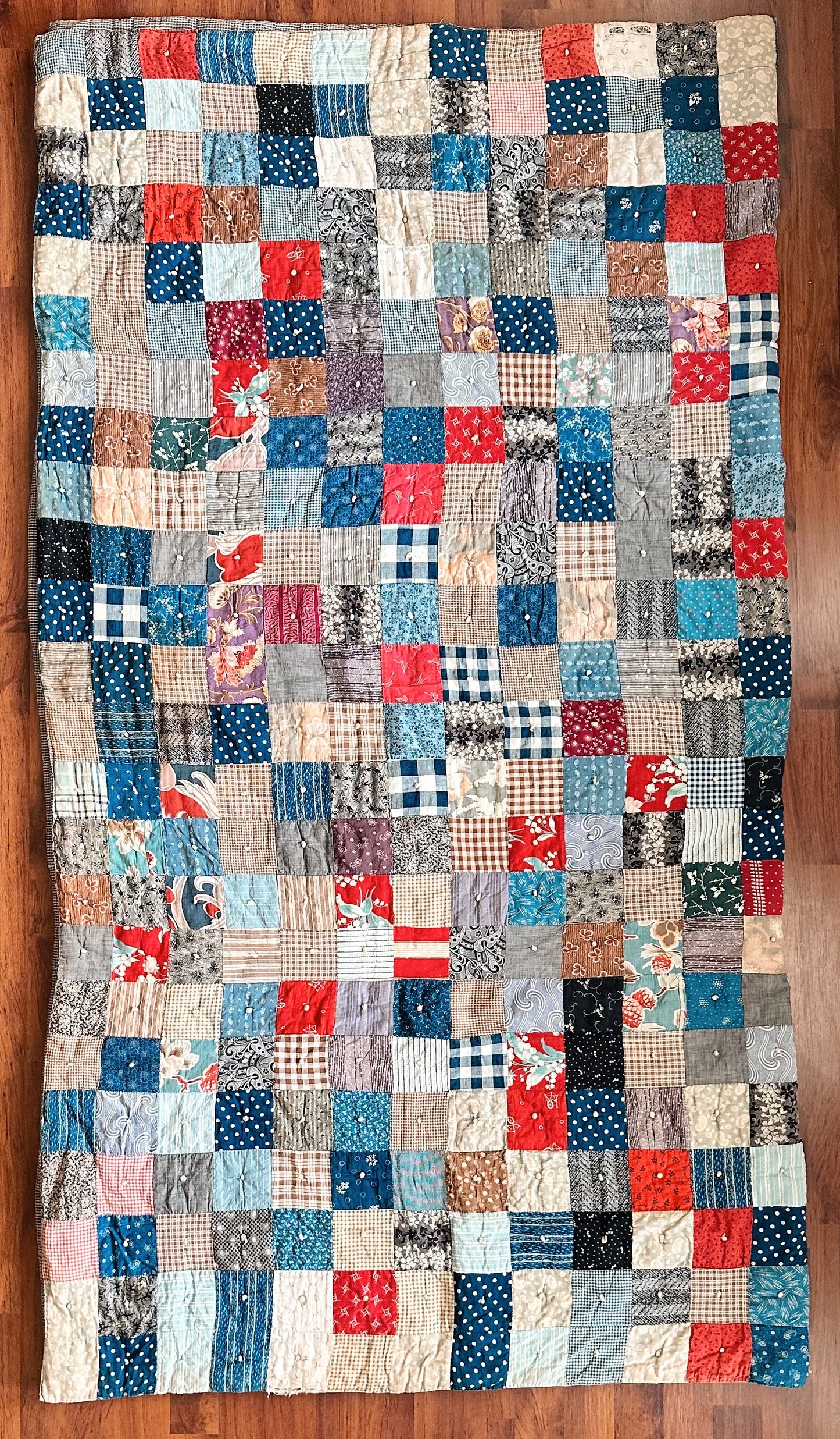 Vintage Hand-Tied Scrap Patchwork Quilt