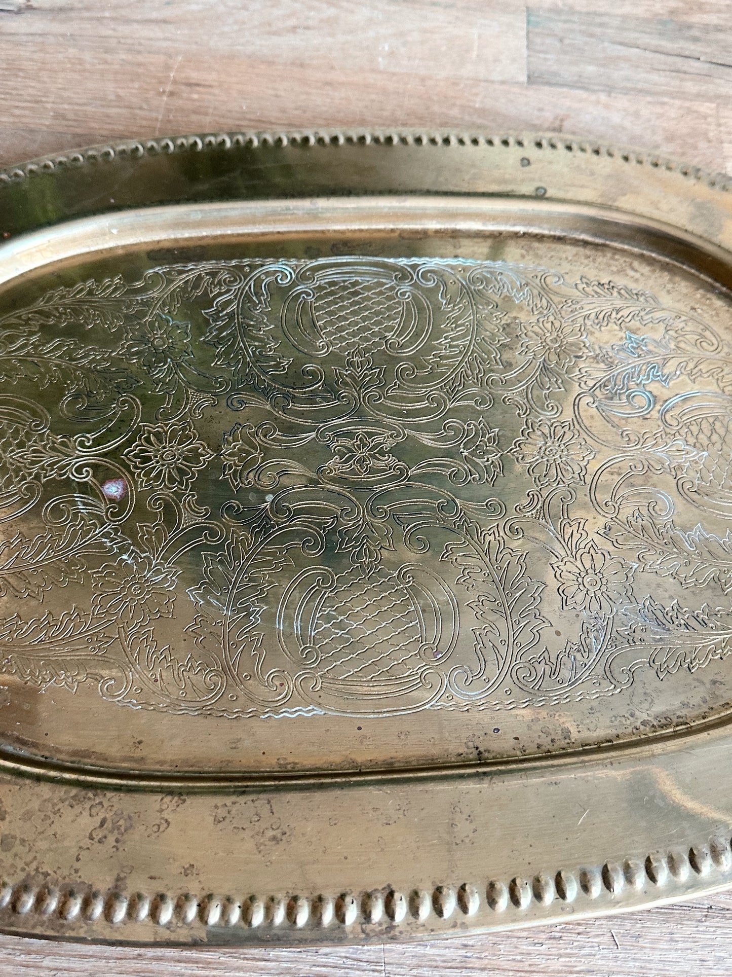 Vintage Engraved Brass Tray