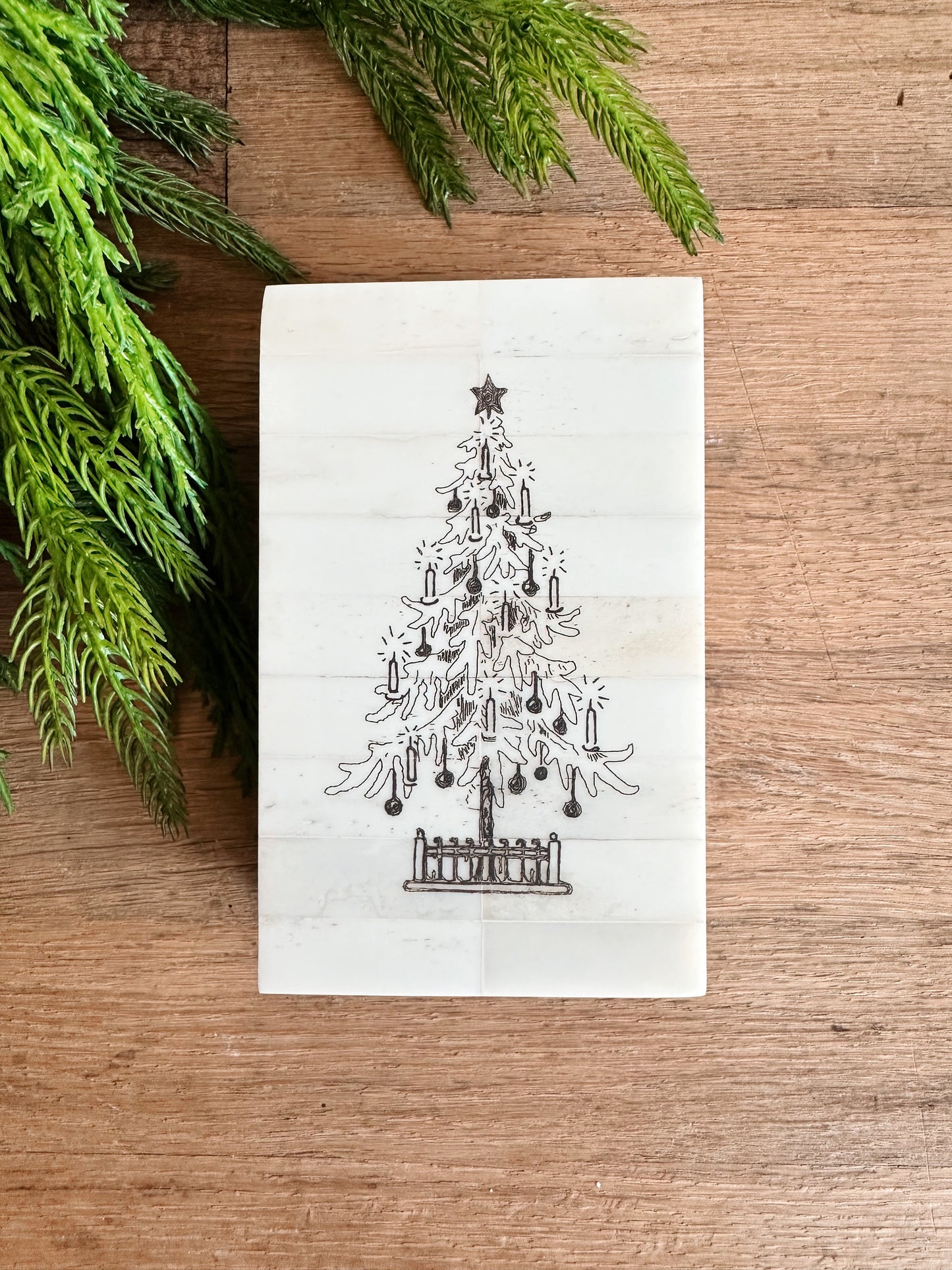 Christmas Tree Engraved Scrimshaw Bone Box
