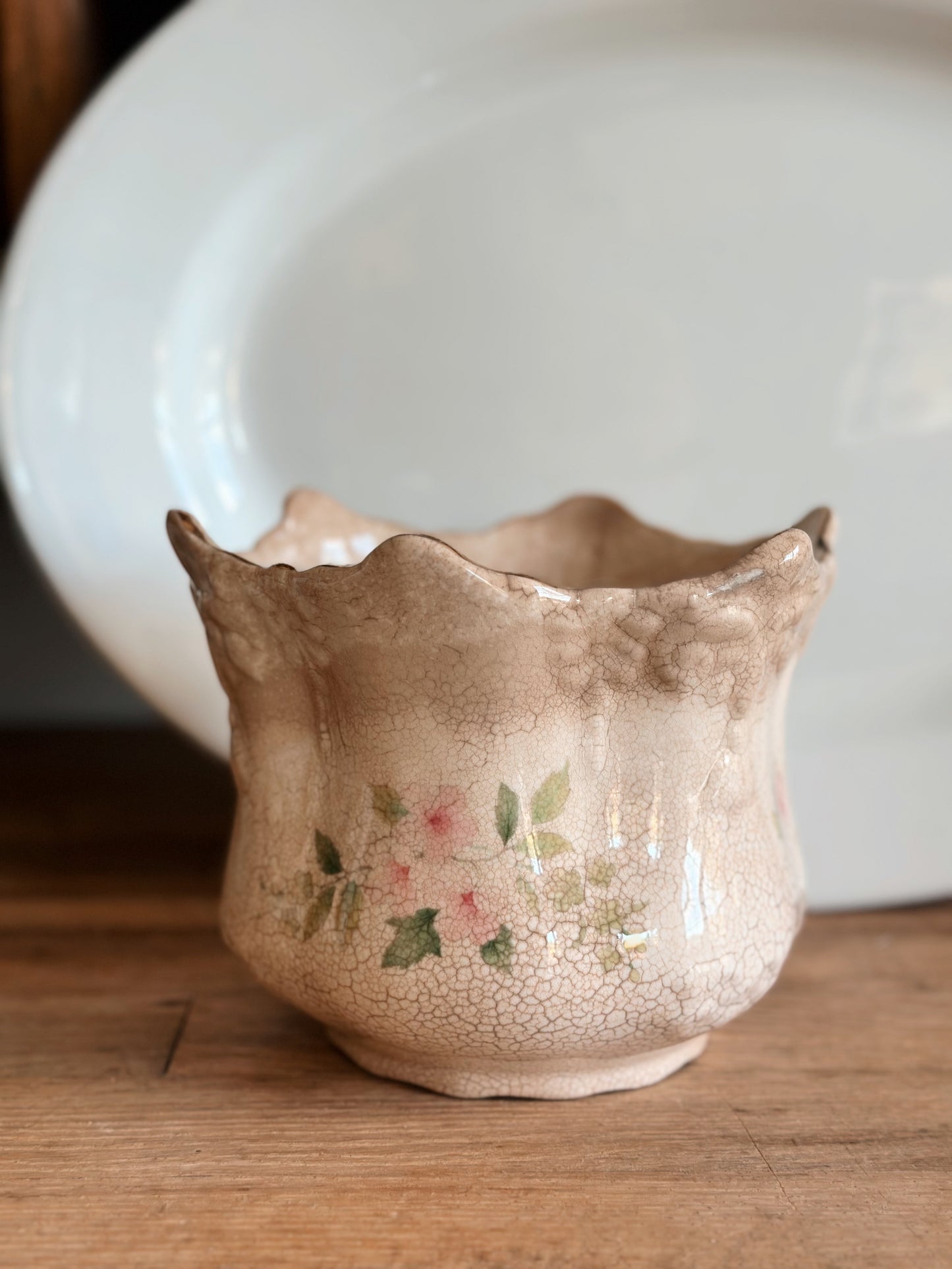 Antique Stained Coronet Bone China Vessel, Staffordshire England