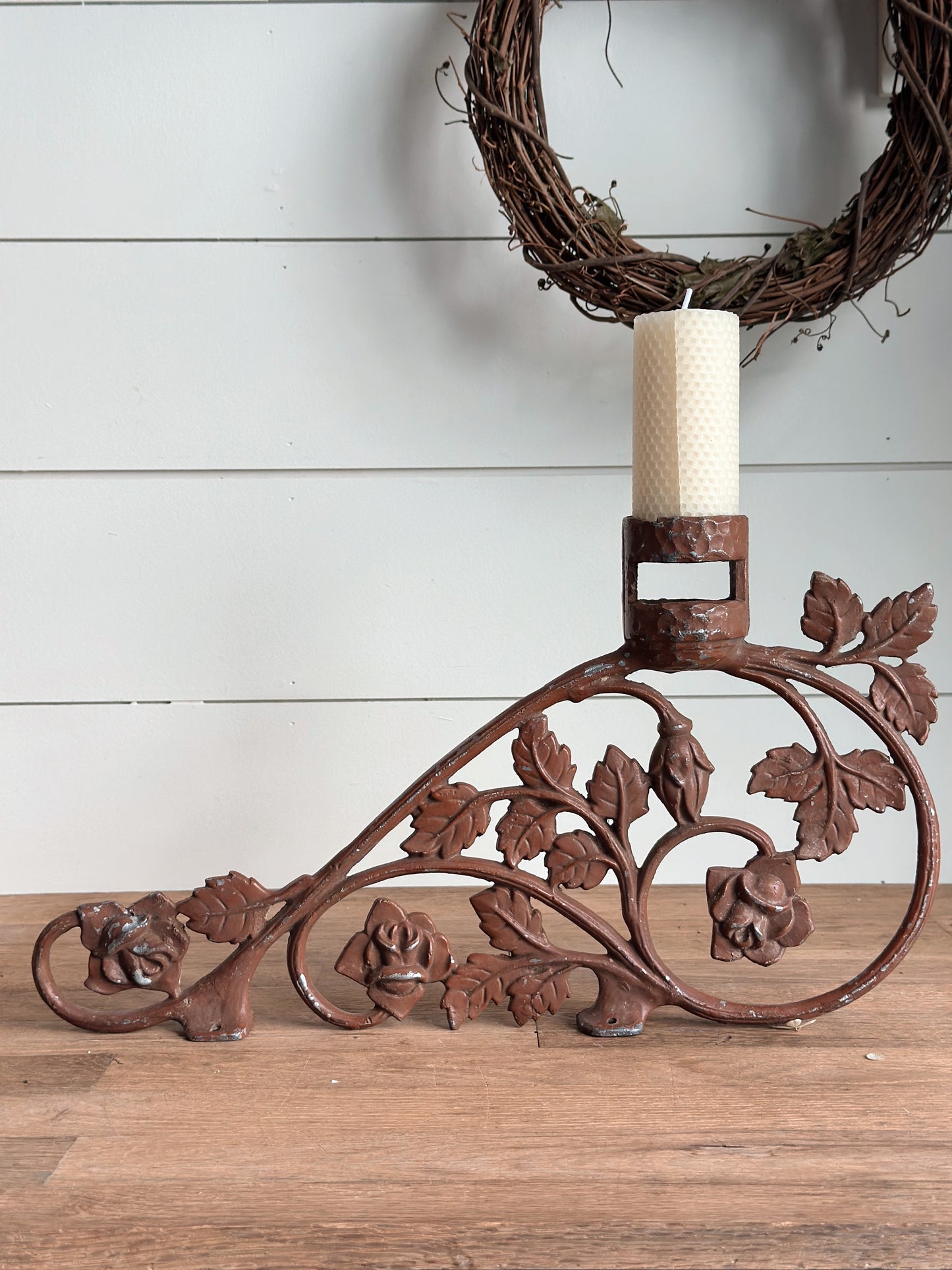 Repurposed Vintage Candle Holder with Beeswax Candle