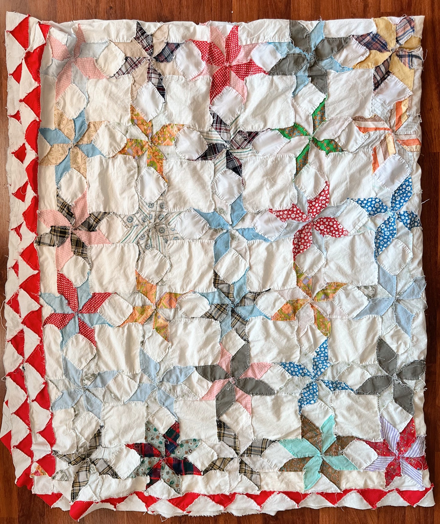 Vintage Hand Pieced 8-Point Star Quilt Top