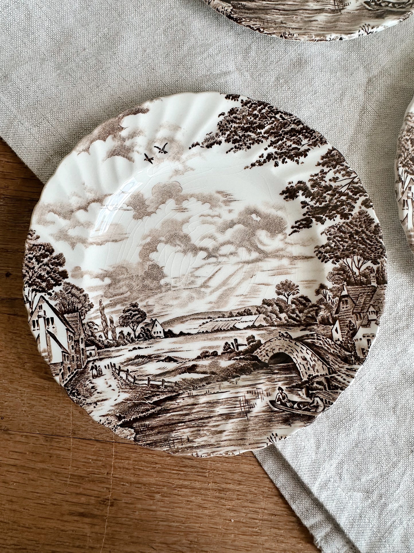 Set of Three Vintage Transferware Dessert Plates