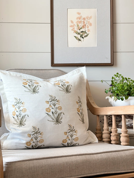Lucy Block Print Floral Pillow Cover in Yellow