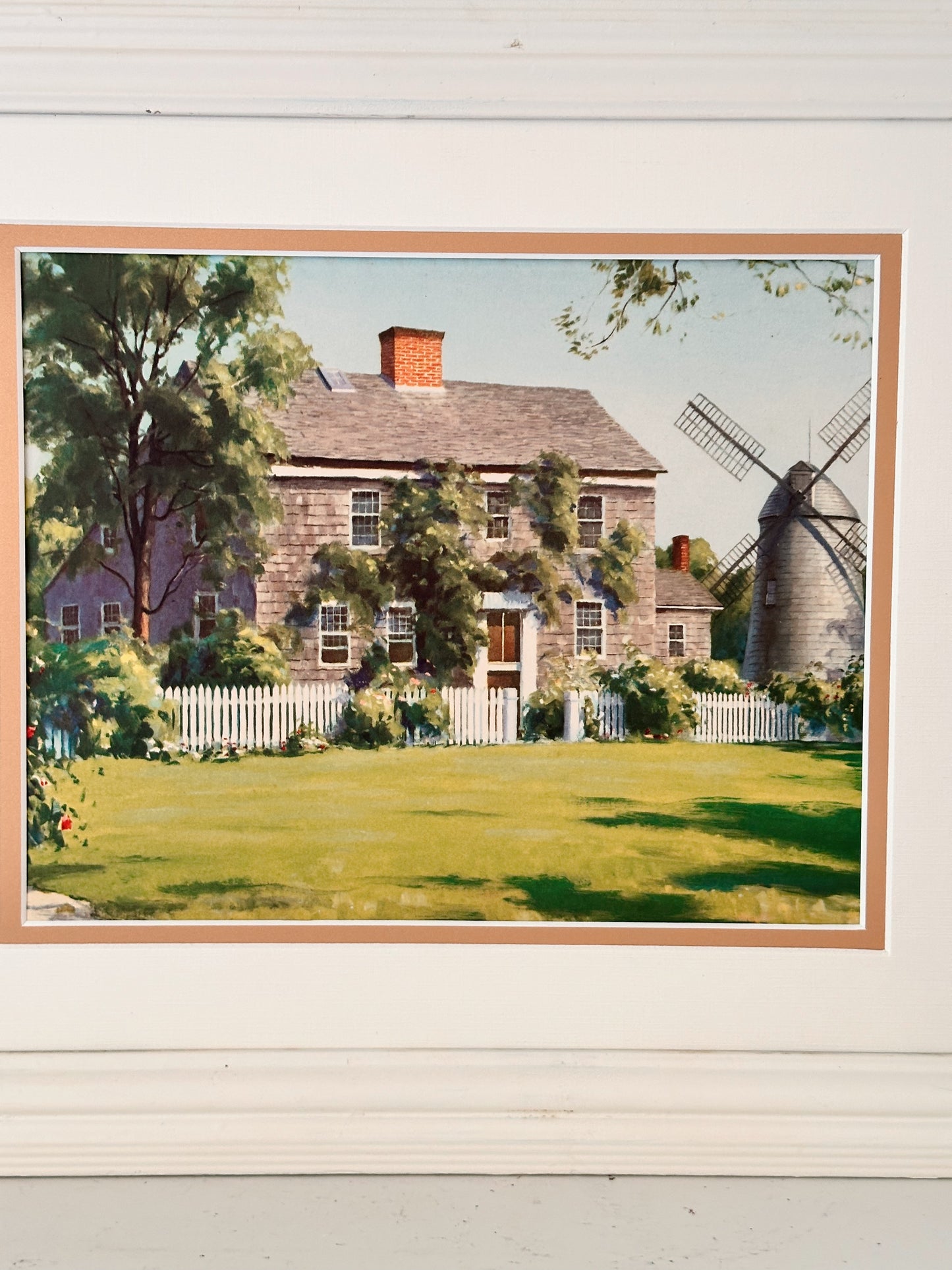 Vintage Framed Print, Cottage & Windmill