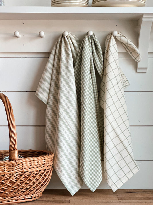 Mixed Pattern Sage Green Tea Towel Set
