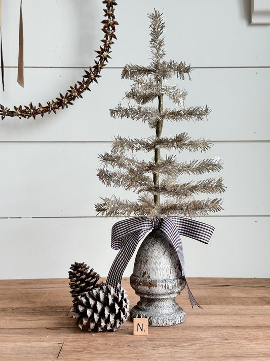 Vintage Wood Finial Tinsel Tree