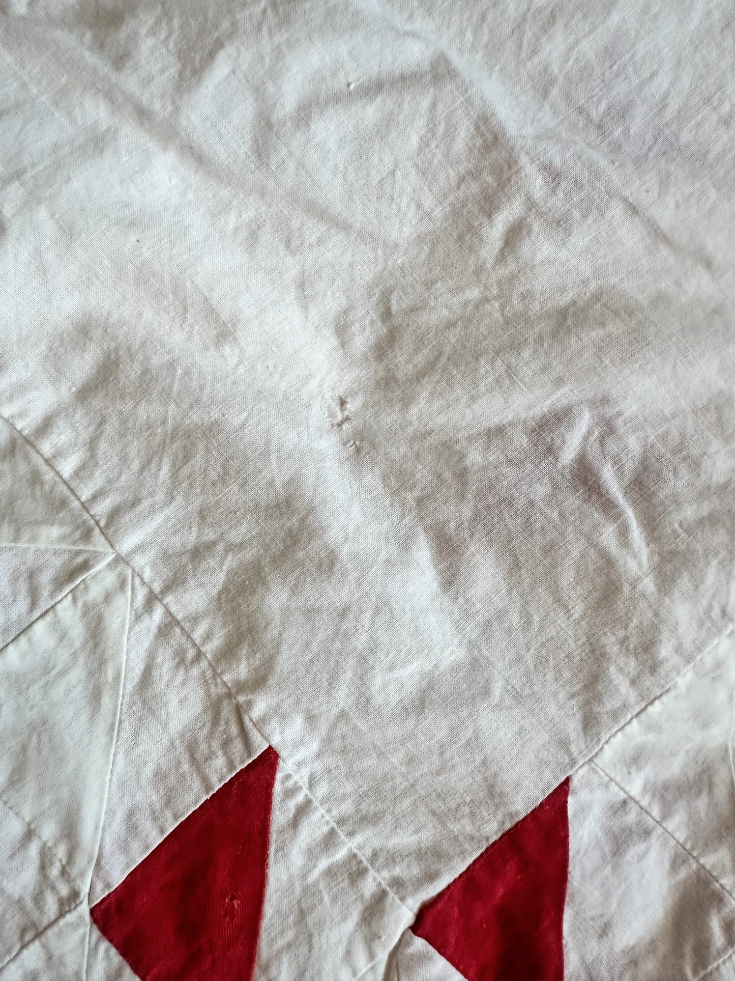 Antique Hand Pieced Turkey Red & White Sawtooth Quilt Top